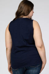 Navy Ladder Trim Maternity Plus Tank Top