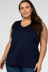 Navy Ladder Trim Maternity Plus Tank Top