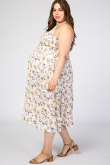 Cream Floral Halter Neck Maternity Plus Maxi Dress