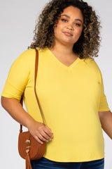 Yellow V-Neck Waffle Knit Maternity Plus Top