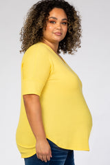 Yellow V-Neck Waffle Knit Maternity Plus Top