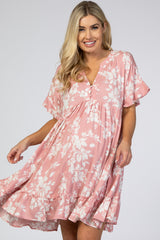 Pink Floral Ruffle Accent Maternity Dress