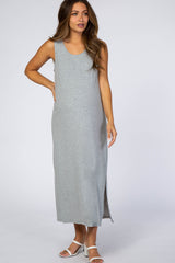 Grey Sleeveless Maternity Midi Dress