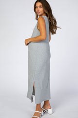 Grey Sleeveless Maternity Midi Dress