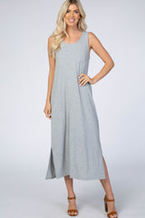 Grey Sleeveless Maternity Midi Dress