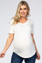 Ivory Rolled Cuff Short Sleeve Maternity Top