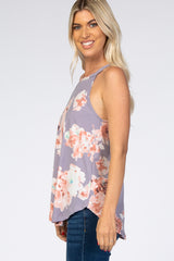 Lavender Floral Halter Tank Top