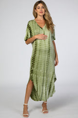 Olive Tie Dye Round Hem Maternity Midi Dress