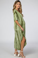 Olive Tie Dye Round Hem Maternity Midi Dress