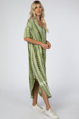 Olive Tie Dye Round Hem Midi Dress