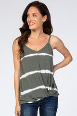 Olive Tie Dye Striped Maternity Tank Top