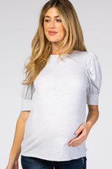 Heather Grey Puff Sleeve Maternity Top