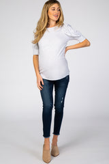 Heather Grey Puff Sleeve Maternity Top