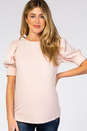 Pink Puff Sleeve Maternity Top