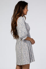 Grey Floral Puff Sleeve Dress