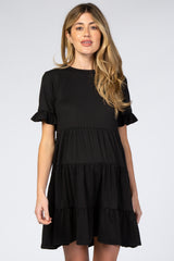 Black Tiered Short Sleeve Maternity Dress