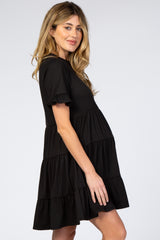 Black Tiered Short Sleeve Maternity Dress