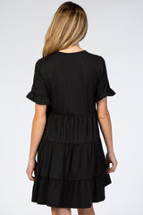 Black Tiered Short Sleeve Maternity Dress