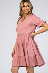 Pink Tiered Short Sleeve Dress