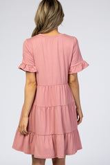 Pink Tiered Short Sleeve Dress