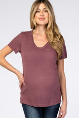 Plum Heather Raw Hem Maternity Top