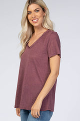 Plum Heather Raw Hem Top