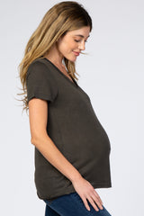 Dark Grey Heather Raw Hem Maternity Top