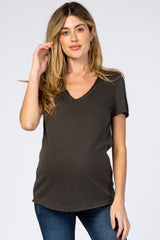 Dark Grey Heather Raw Hem Maternity Top