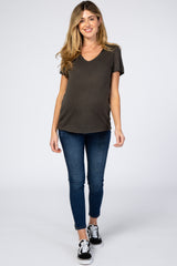 Dark Grey Heather Raw Hem Maternity Top