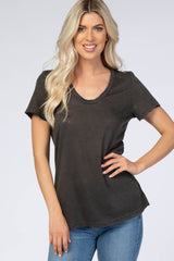 Dark Grey Heather Raw Hem Maternity Top