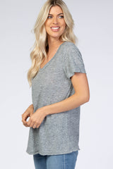 Heather Grey Raw Hem Top