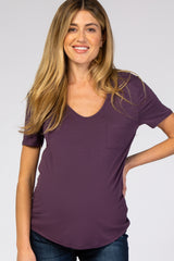 Purple Scoop Neck Pocket Maternity Top