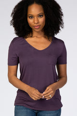 Purple Scoop Neck Pocket Maternity Top