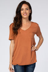 Camel Scoop Neck Pocket Top