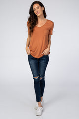 Camel Scoop Neck Pocket Top