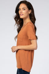 Camel Scoop Neck Pocket Top