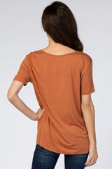 Camel Scoop Neck Pocket Top