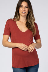 Rust Scoop Neck Pocket Maternity Top