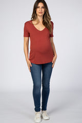 Rust Scoop Neck Pocket Maternity Top