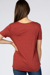 Rust Scoop Neck Pocket Maternity Top