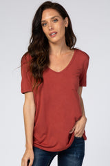 Rust Scoop Neck Pocket Top