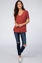 Rust Scoop Neck Pocket Top