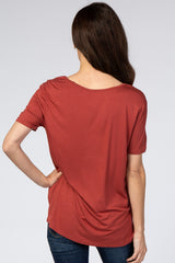 Rust Scoop Neck Pocket Top