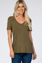 Olive Scoop Neck Pocket Maternity Top