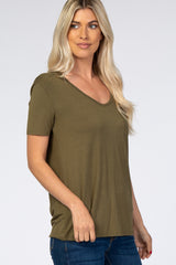 Olive Scoop Neck Pocket Top