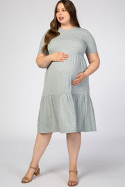 Heather Grey Ribbed Tiered Maternity Plus Dress