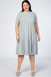 Heather Grey Ribbed Tiered Plus Dress