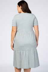 Heather Grey Ribbed Tiered Plus Dress