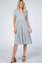 Heather Grey Ribbed Tiered Dress