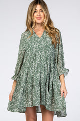 Dark Mint Floral Chiffon Tiered Maternity Dress